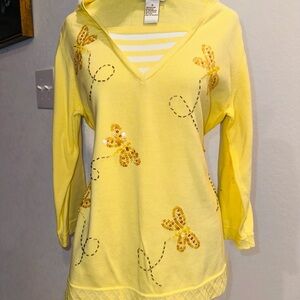 Quacker Factory Yellow Embroidered Tag Cotton Top